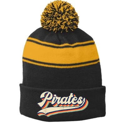 Pirates Sports Name Vintage Retro Stripe Pom Pom Beanie