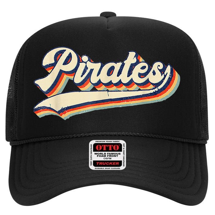 Pirates Sports Name Vintage Retro High Crown Mesh Back Trucker Hat