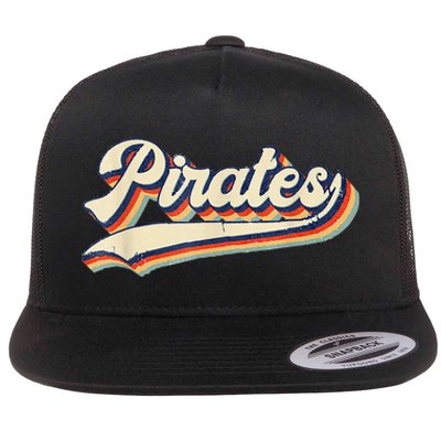 Pirates Sports Name Vintage Retro Flat Bill Trucker Hat