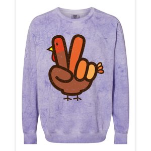 Peace Sign No Turkey Hand Ns Family Thanksgiving Colorblast Crewneck Sweatshirt