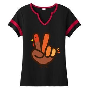 Peace Sign No Turkey Hand Ns Family Thanksgiving Ladies Halftime Notch Neck Tee