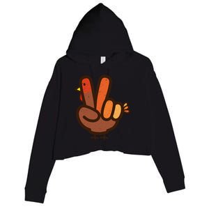 Peace Sign No Turkey Hand Ns Family Thanksgiving Crop Fleece Hoodie