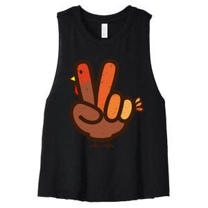 Peace Sign No Turkey Hand Ns Family Thanksgiving Women's Racerback Cropped Tank