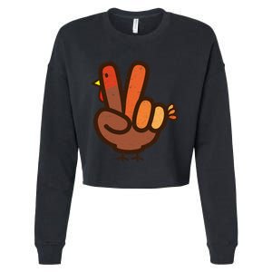 Peace Sign No Turkey Hand Ns Family Thanksgiving Cropped Pullover Crew