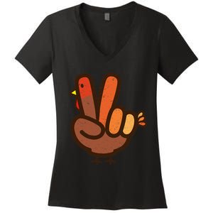 Peace Sign No Turkey Hand Ns Family Thanksgiving Women's V-Neck T-Shirt