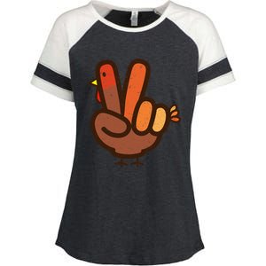 Peace Sign No Turkey Hand Ns Family Thanksgiving Enza Ladies Jersey Colorblock Tee