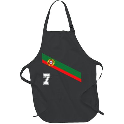 Portugal Soccer Number 7 Portugese Football Sports Lover Fan Full-Length Apron With Pockets