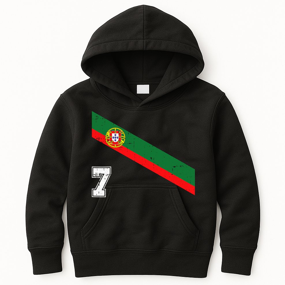 Portugal Soccer Number 7 Portugese Football Sports Lover Fan Kids Hoodie