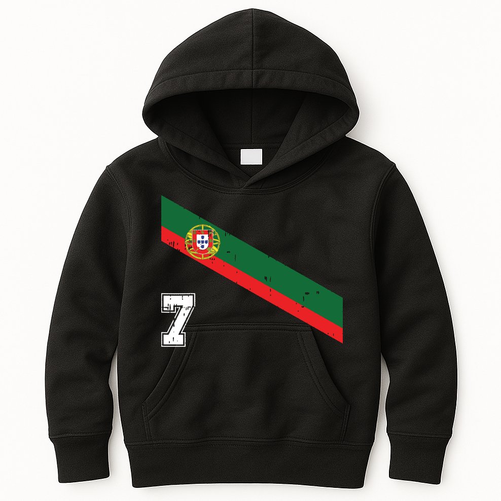Portugal Soccer Number 7 Portugese Football Sports Lover Fan Kids Hoodie