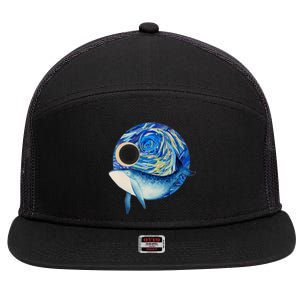 Painted Starry Night Whale 7 Panel Mesh Trucker Snapback Hat