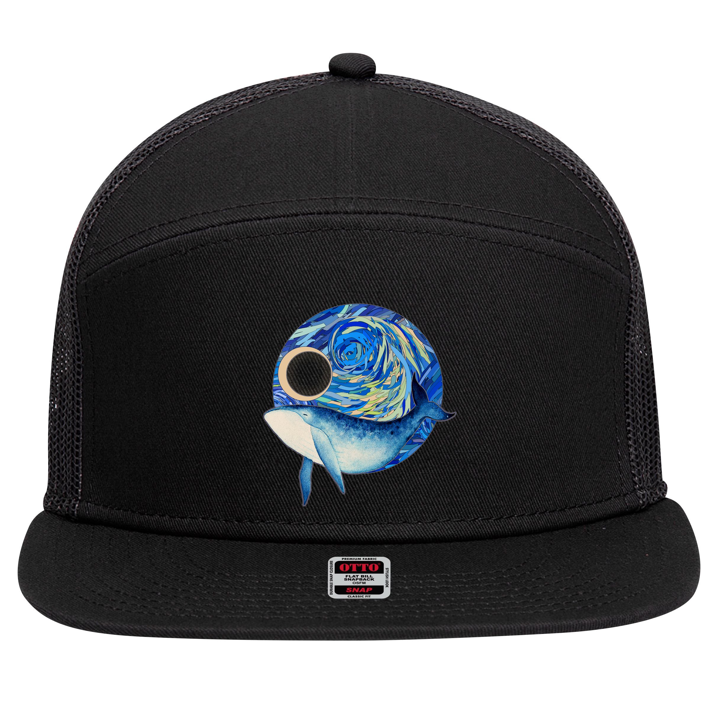 Painted Starry Night Whale 7 Panel Mesh Trucker Snapback Hat