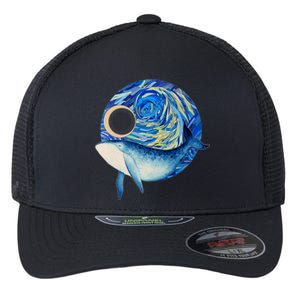 Painted Starry Night Whale Flexfit Unipanel Trucker Cap