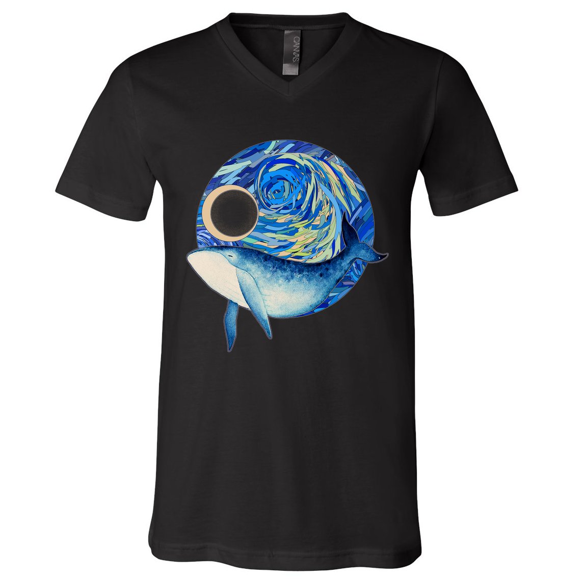 Painted Starry Night Whale V-Neck T-Shirt