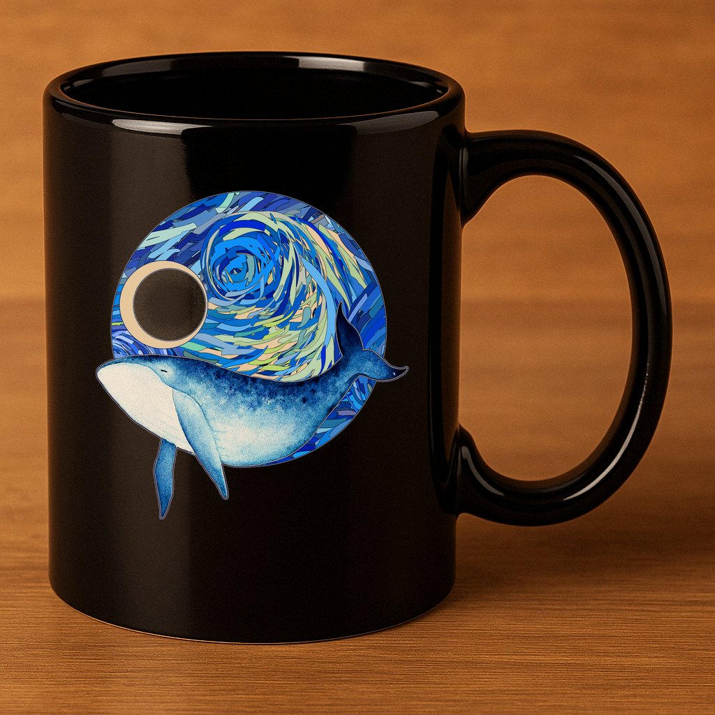 Painted Starry Night Whale 11oz C Handle Ceramic Mug