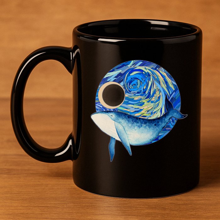 Painted Starry Night Whale 11oz C Handle Ceramic Mug