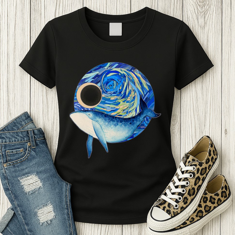 Painted Starry Night Whale Womens T-Shirt