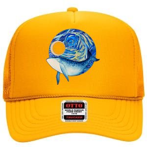 Painted Starry Night Whale High Crown Mesh Back Trucker Hat