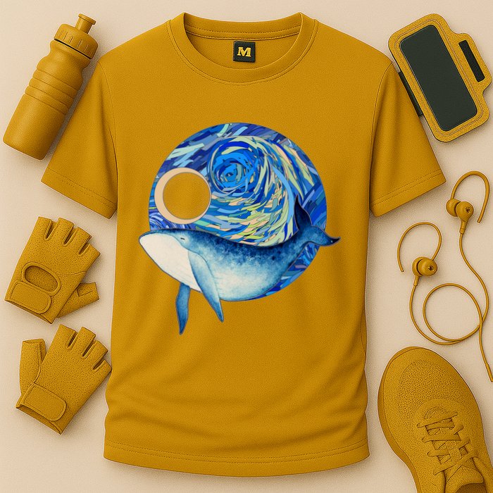 Painted Starry Night Whale Cooling Performance Crew T-Shirt