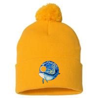 Painted Starry Night Whale Pom Pom 12in Knit Beanie