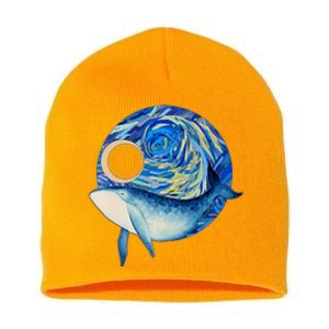 Painted Starry Night Whale Short Acrylic Beanie