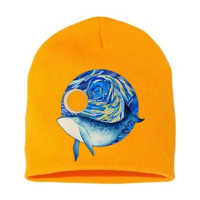 Painted Starry Night Whale Short Acrylic Beanie