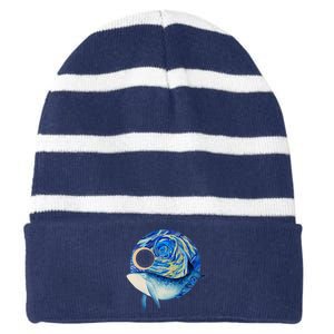 Painted Starry Night Whale Striped Beanie with Solid Band