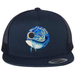 Painted Starry Night Whale Flat Bill Trucker Hat