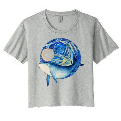 Painted Starry Night Whale Women's Crop Top Tee