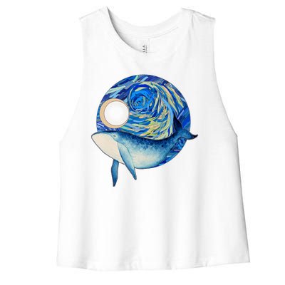 Painted Starry Night Whale Women's Racerback Cropped Tank