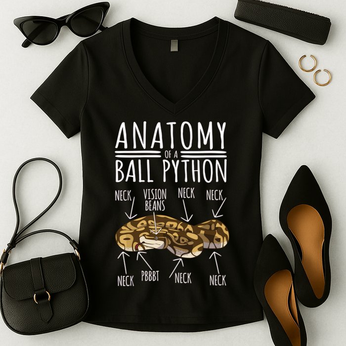 Python Snake Owner Anatomy Of A Ball Python Women's V-Neck T-Shirt