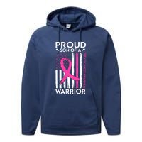 Proud Son Of A Breast Cancer Warrior Awareness Performance Fleece Hoodie