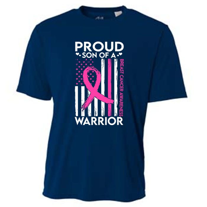 Proud Son Of A Breast Cancer Warrior Awareness Cooling Performance Crew T-Shirt