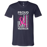 Proud Son Of A Breast Cancer Warrior Awareness V-Neck T-Shirt