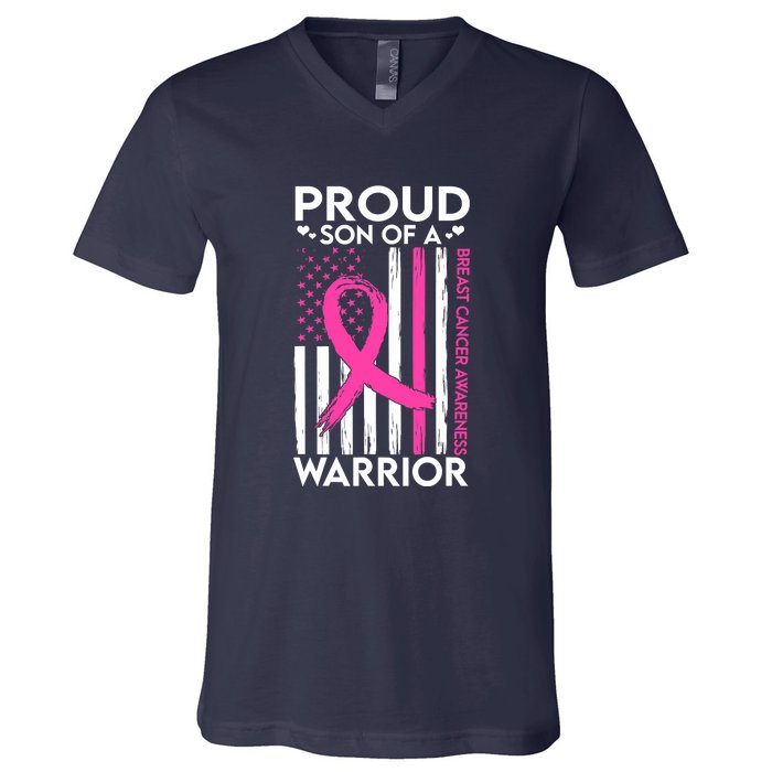 Proud Son Of A Breast Cancer Warrior Awareness V-Neck T-Shirt