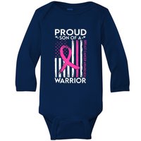 Proud Son Of A Breast Cancer Warrior Awareness Baby Long Sleeve Bodysuit