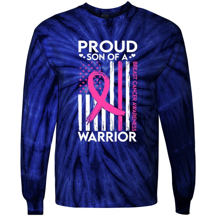 Proud Son Of A Breast Cancer Warrior Awareness Tie-Dye Long Sleeve Shirt