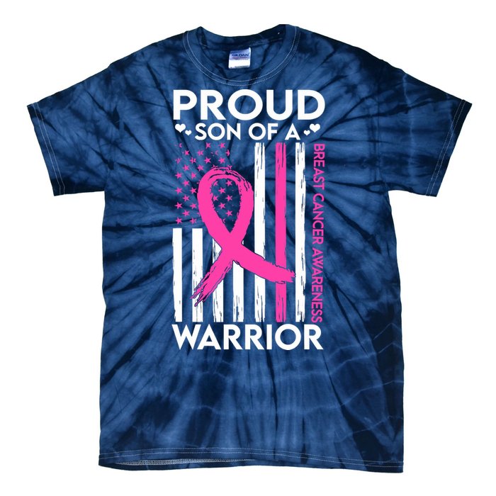 Proud Son Of A Breast Cancer Warrior Awareness Tie-Dye T-Shirt