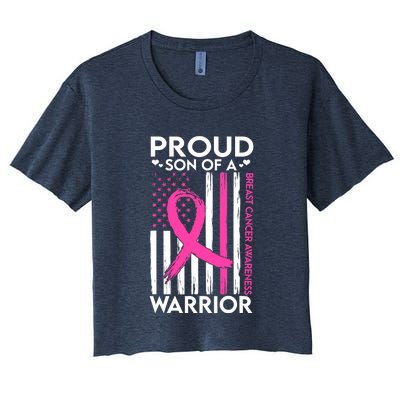 Proud Son Of A Breast Cancer Warrior Awareness Women's Crop Top Tee