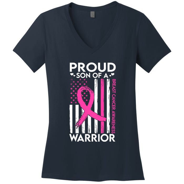 Proud Son Of A Breast Cancer Warrior Awareness Women's V-Neck T-Shirt