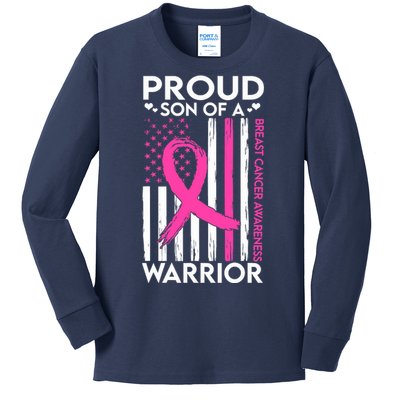 Proud Son Of A Breast Cancer Warrior Awareness Kids Long Sleeve Shirt