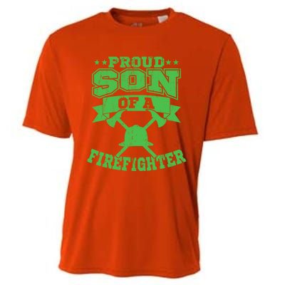 Proud Son Of A Firefighter Son Firefighter Dad Gift Cooling Performance Crew T-Shirt