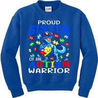 Proud Sister Of An Autism Warrior Dinosaur Gift Kids Sweatshirt