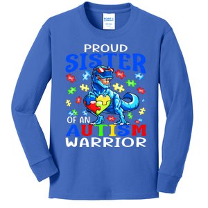 Proud Sister Of An Autism Warrior Dinosaur Gift Kids Long Sleeve Shirt