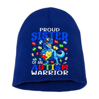 Proud Sister Of An Autism Warrior Dinosaur Gift Short Acrylic Beanie