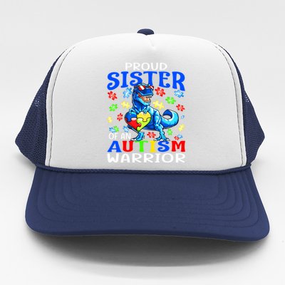 Proud Sister Of An Autism Warrior Dinosaur Gift Trucker Hat