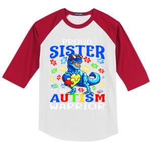 Proud Sister Of An Autism Warrior Dinosaur Gift Kids Colorblock Raglan Jersey