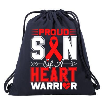 Proud Son Of A Heart Warrior Heart Disease Awareness Month Gift Drawstring Bag