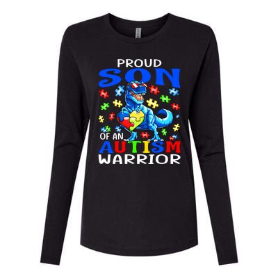 Proud Son Of An Autism Warrior Dinosaur Great Gift Womens Cotton Relaxed Long Sleeve T-Shirt