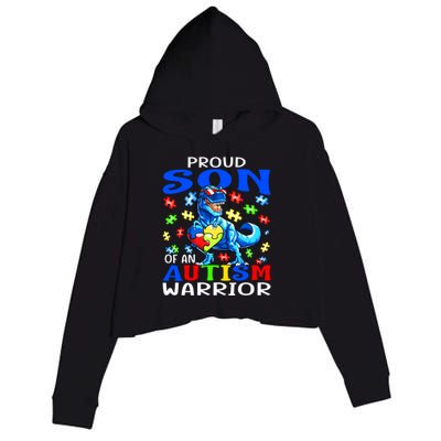 Proud Son Of An Autism Warrior Dinosaur Great Gift Crop Fleece Hoodie