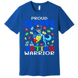 Proud Son Of An Autism Warrior Dinosaur Great Gift Premium T-Shirt